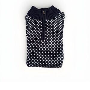 Long Wharf Supply Co Edgartown Seawell Quarter Zip Knit Sweater, XL, Navy-White